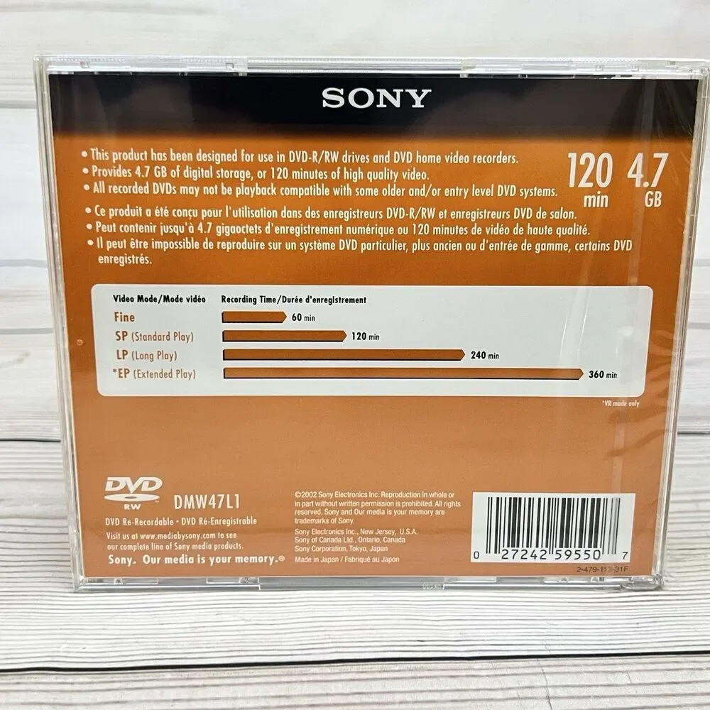 Sony DVD-RW Blank Discs 4.7GB 120 Min Re-Recordable 10 Sealed Discs (Lot of 2)